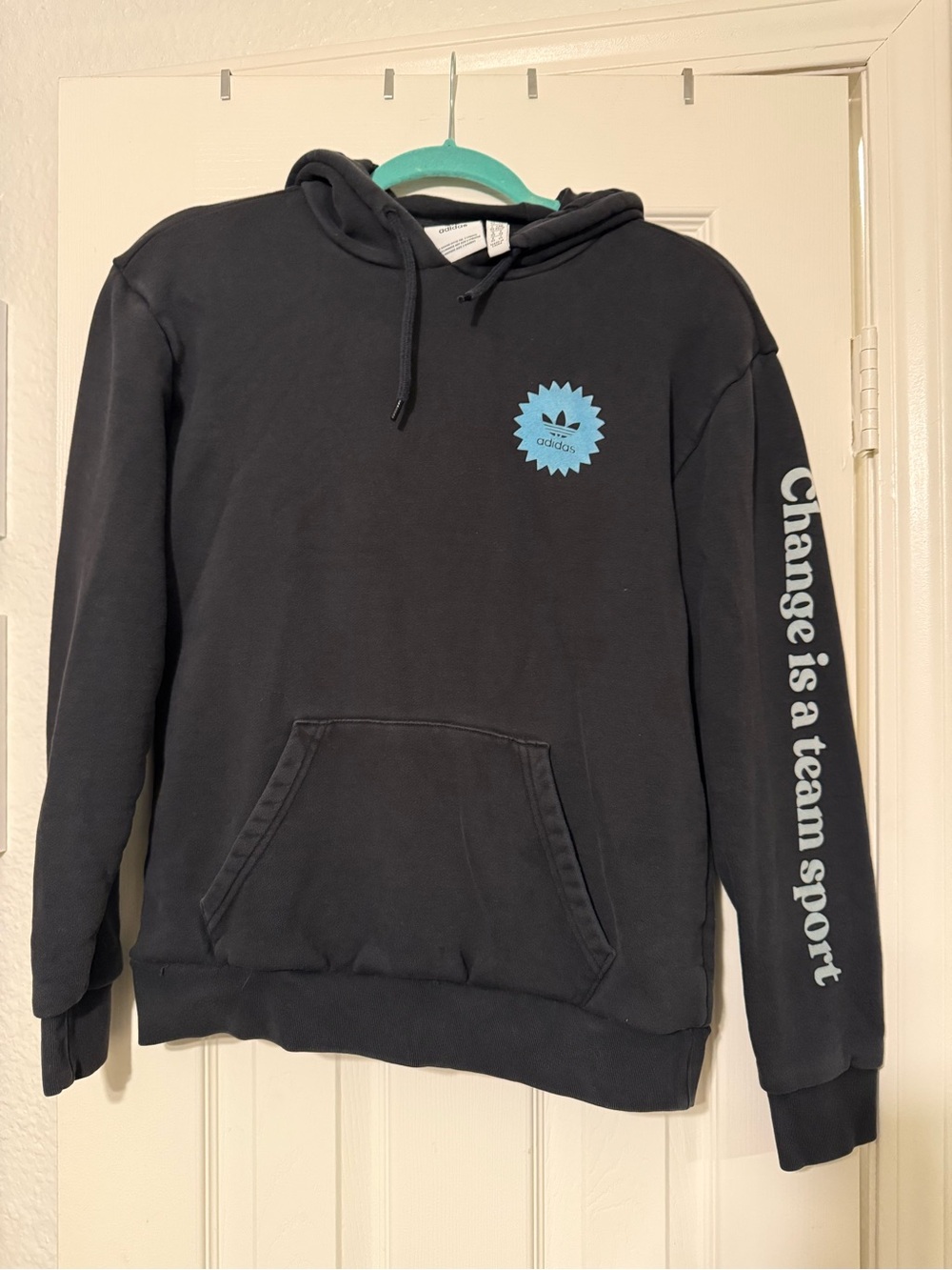adidas Black Crewneck Hoodie with Light Blue Logo